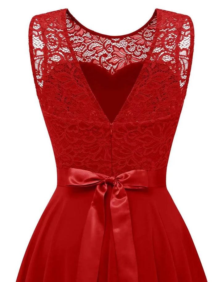 Women's Elegant Midi Dress for Wedding Guests in Dark Red 2