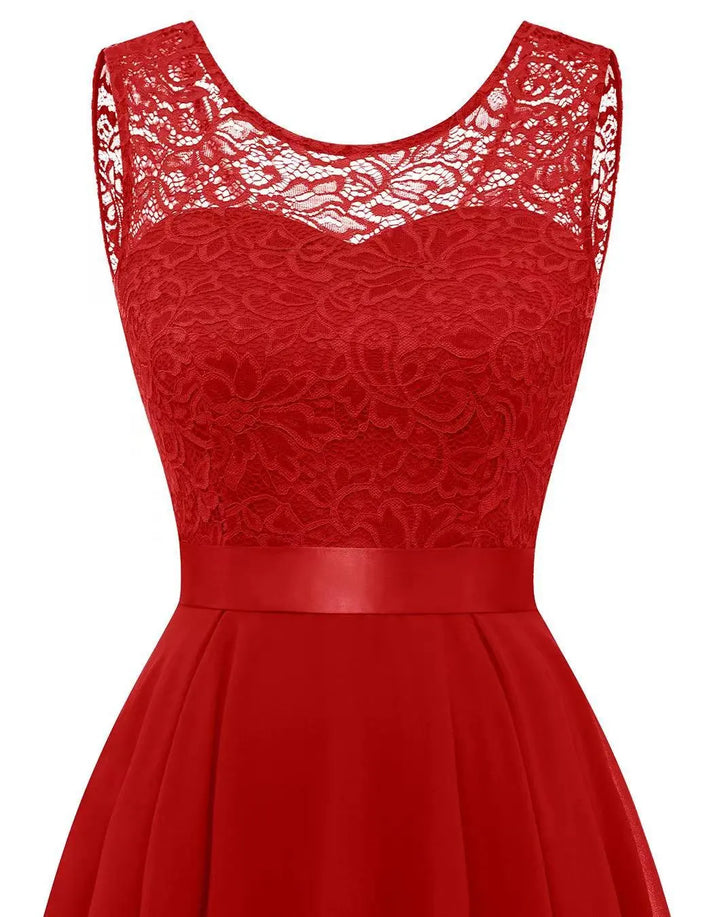 Women's Elegant Midi Dress for Wedding Guests in Dark Red 3