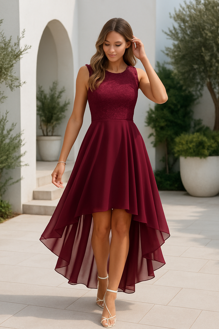 Women's Elegant Midi Dress for Wedding Guests in Wine 2