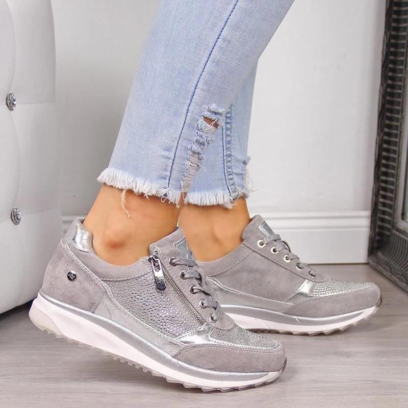 Women's Elegant Orthopedic Support Sneakers in Silver-coloured