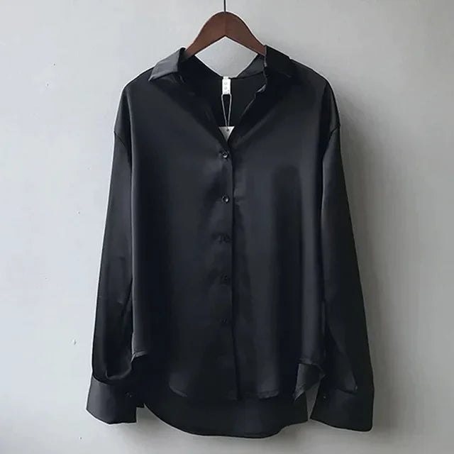 Women's Elegant Satin Blouse for Professional Wear in Black