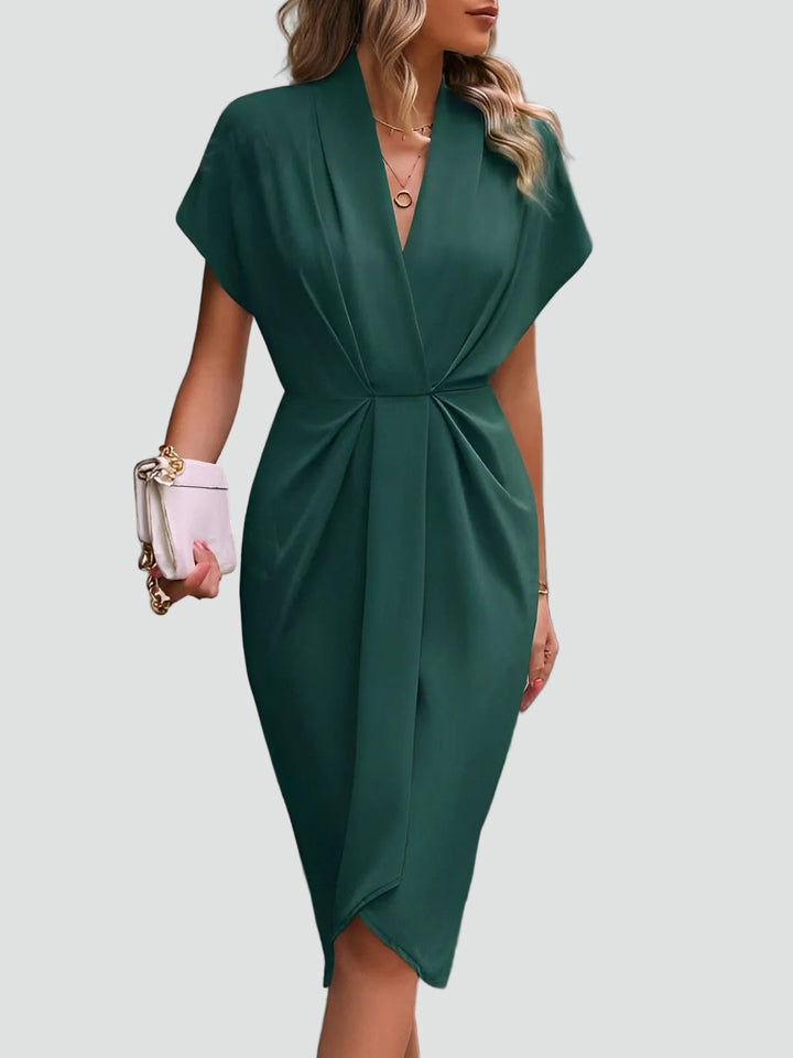 Women's Elegant Summer Wrap Midi Dress in Donkergroen