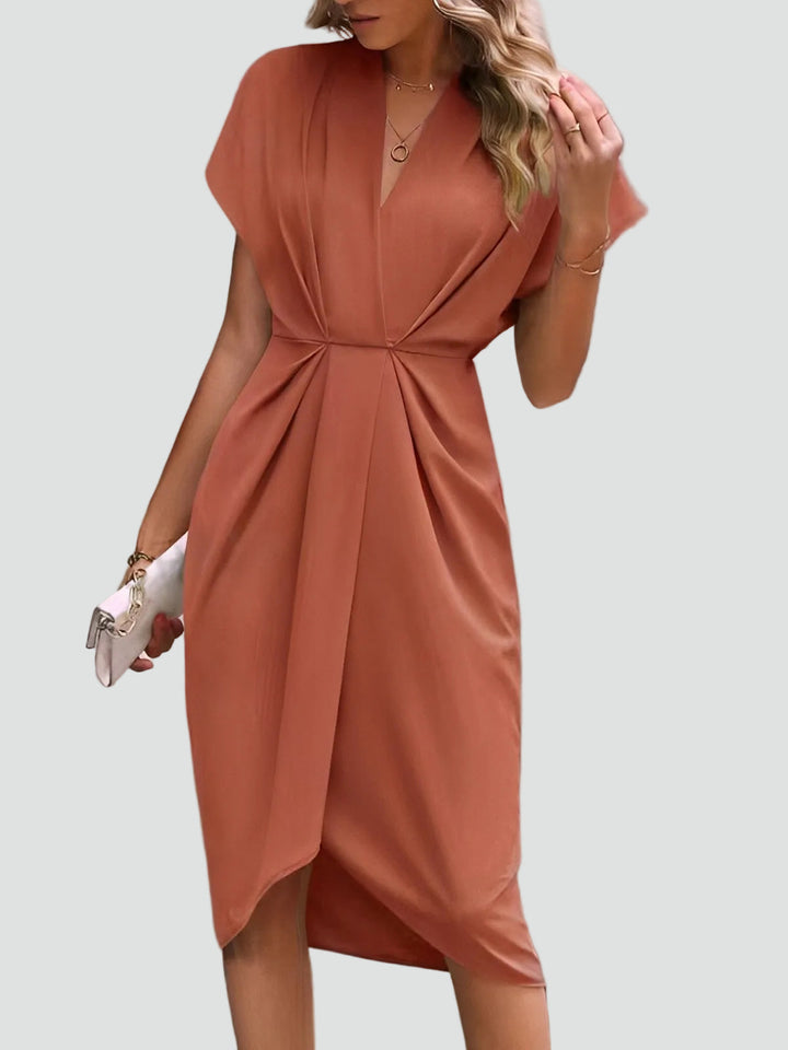 Women's Elegant Summer Wrap Midi Dress in Koraal