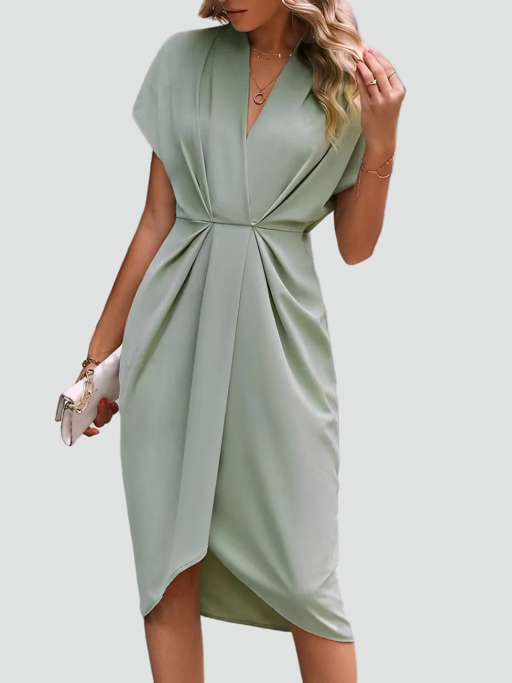 Women's Elegant Summer Wrap Midi Dress in Lichtgroen