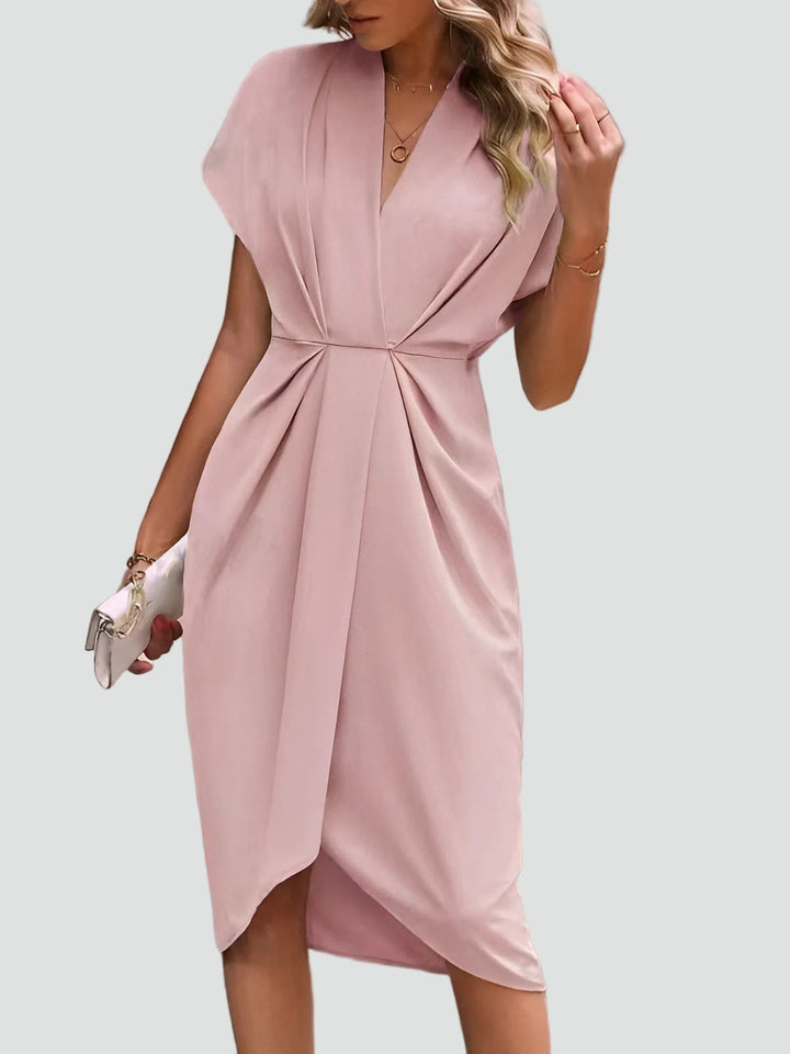 Women's Elegant Summer Wrap Midi Dress in Pink
