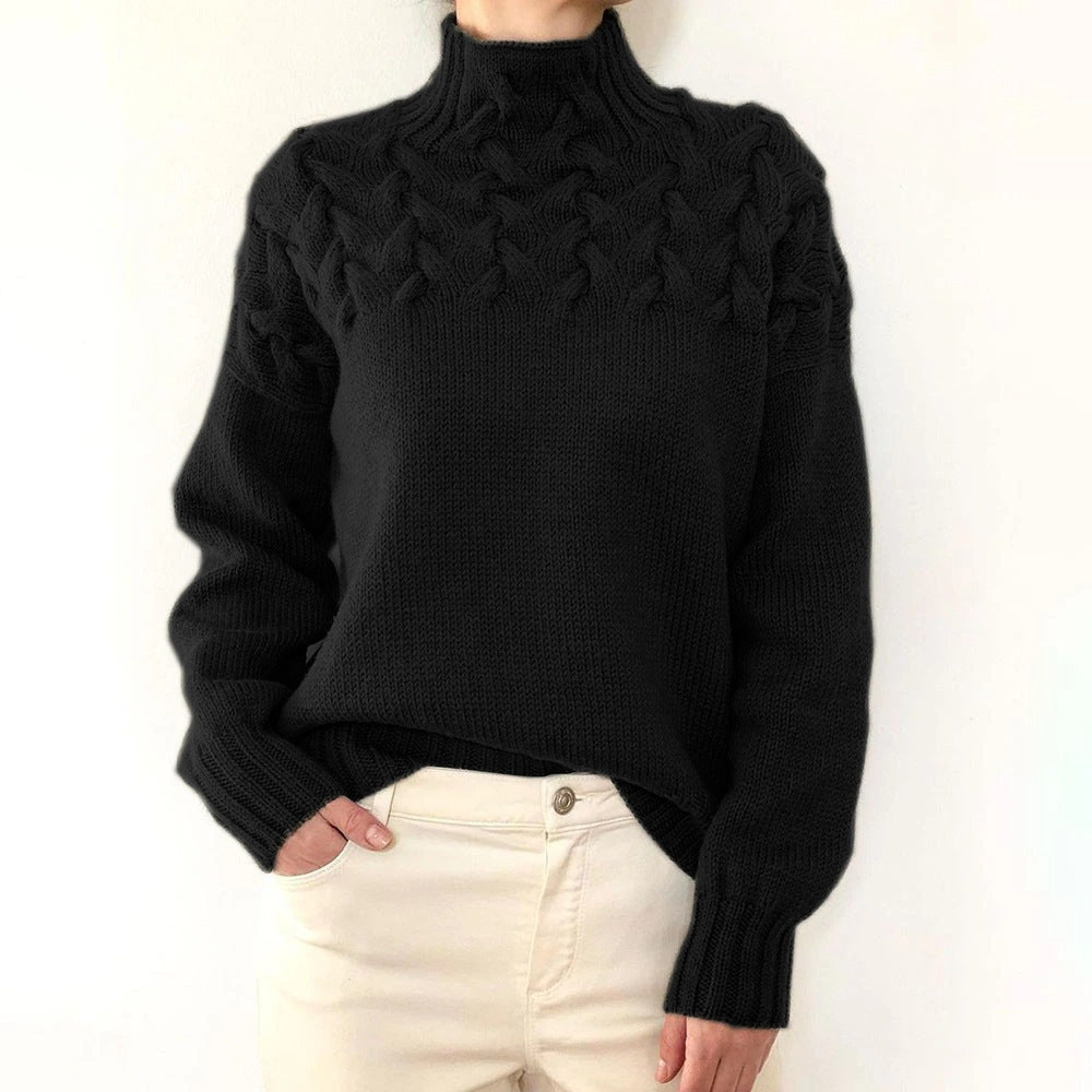 Women's Elegant Turtleneck Knit Sweater in Black