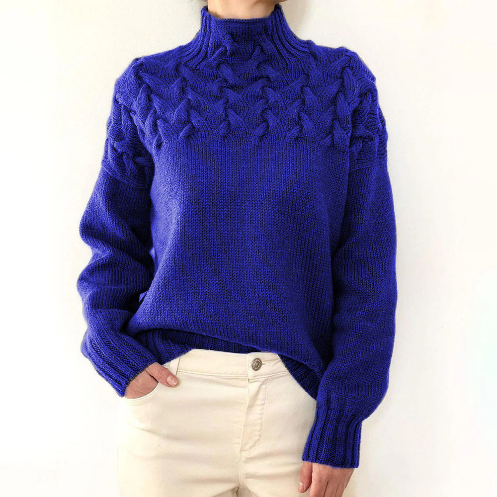 Women's Elegant Turtleneck Knit Sweater in Blau