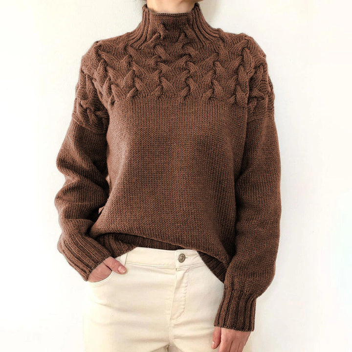 Women's Elegant Turtleneck Knit Sweater in Brown