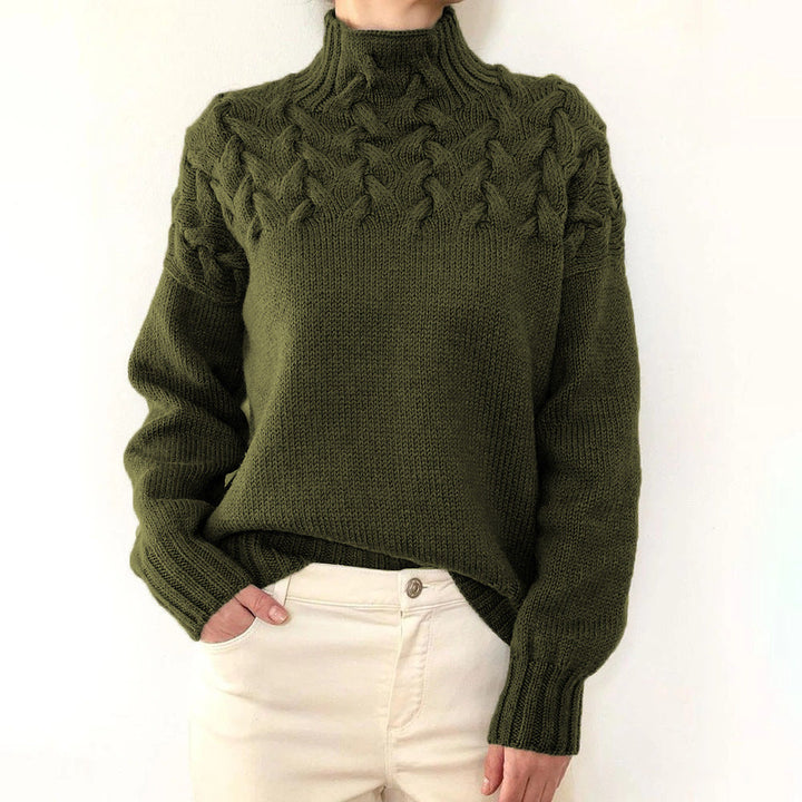 Women's Elegant Turtleneck Knit Sweater in Dark Green