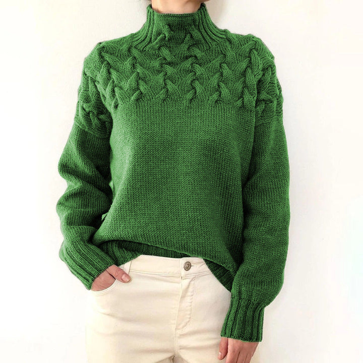 Women's Elegant Turtleneck Knit Sweater in Green