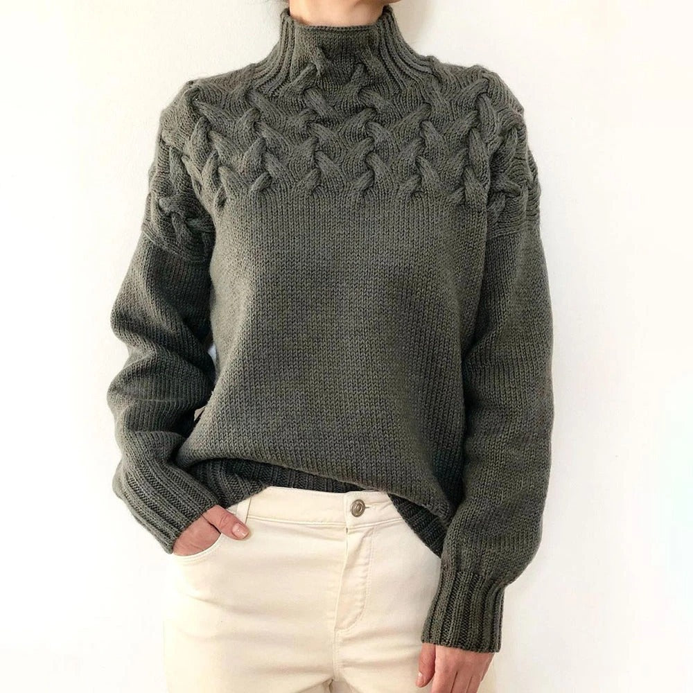 Women's Elegant Turtleneck Knit Sweater in Grey