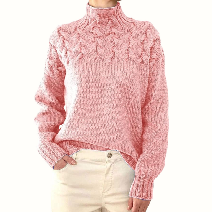 Women's Elegant Turtleneck Knit Sweater in Light Pink