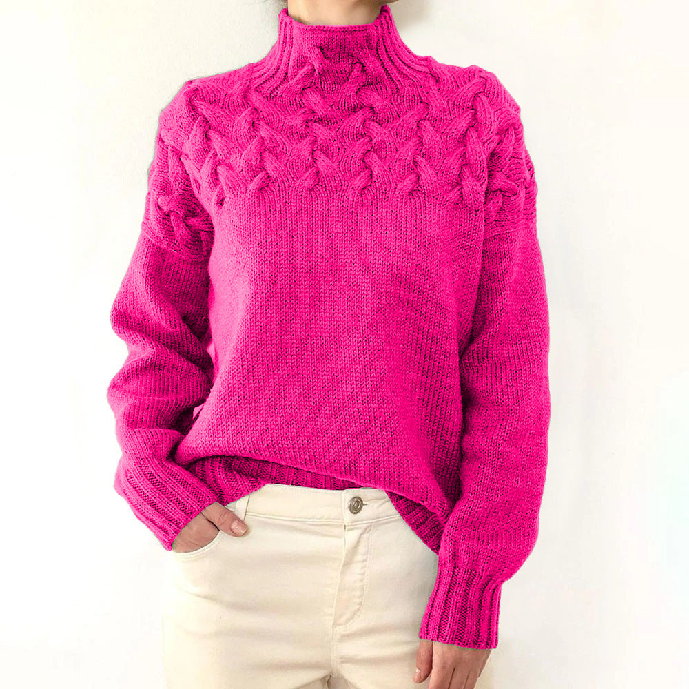 Women's Elegant Turtleneck Knit Sweater in Pink