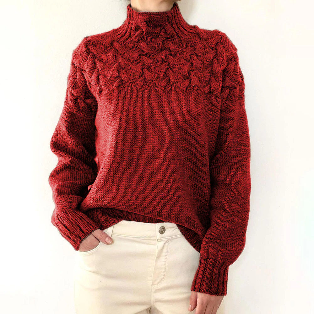 Women's Elegant Turtleneck Knit Sweater in Red
