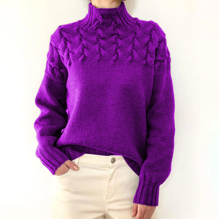 Women's Elegant Turtleneck Knit Sweater in Violett