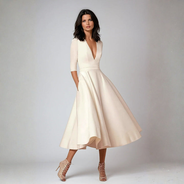 Women's Elegant Wedding Guest Midi Dress in White 1