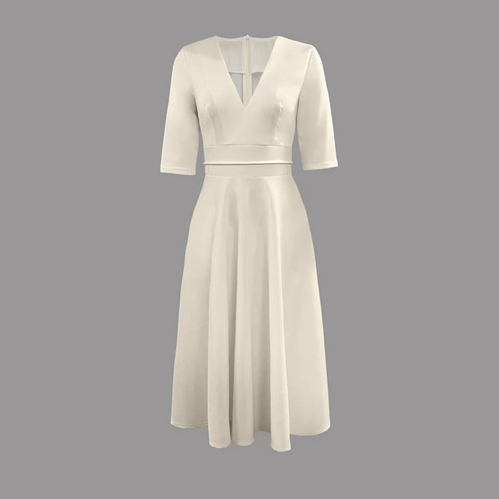 Women's Elegant Wedding Guest Midi Dress in White 2
