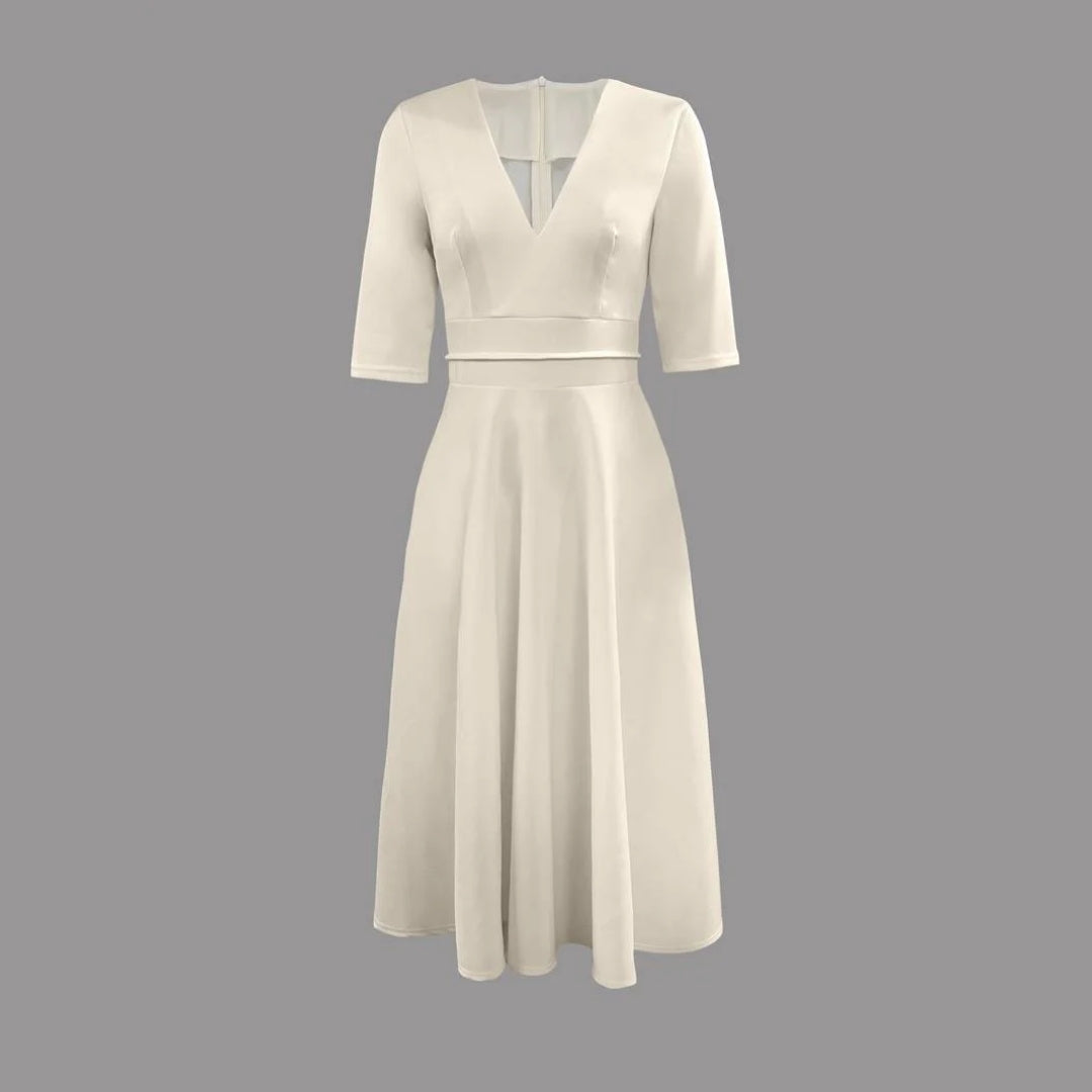 Women's Elegant Wedding Guest Midi Dress in White 2