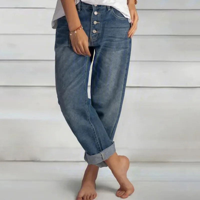 Women's Elegant Wide-Leg Jeans in Blue 1