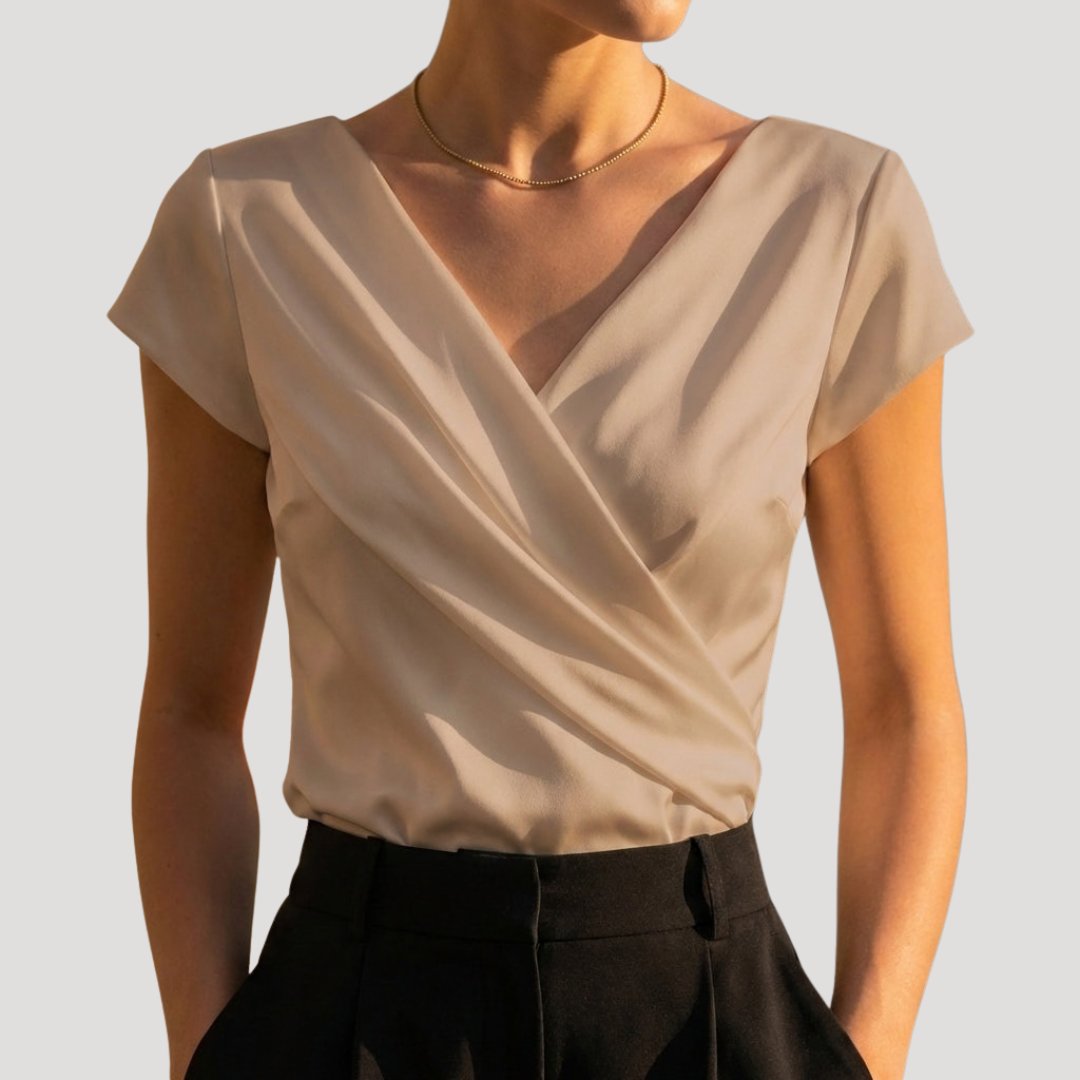 Women's Elegant Wrap Blouse for the Office in Khaki