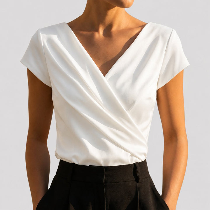 Women's Elegant Wrap Blouse for the Office in White