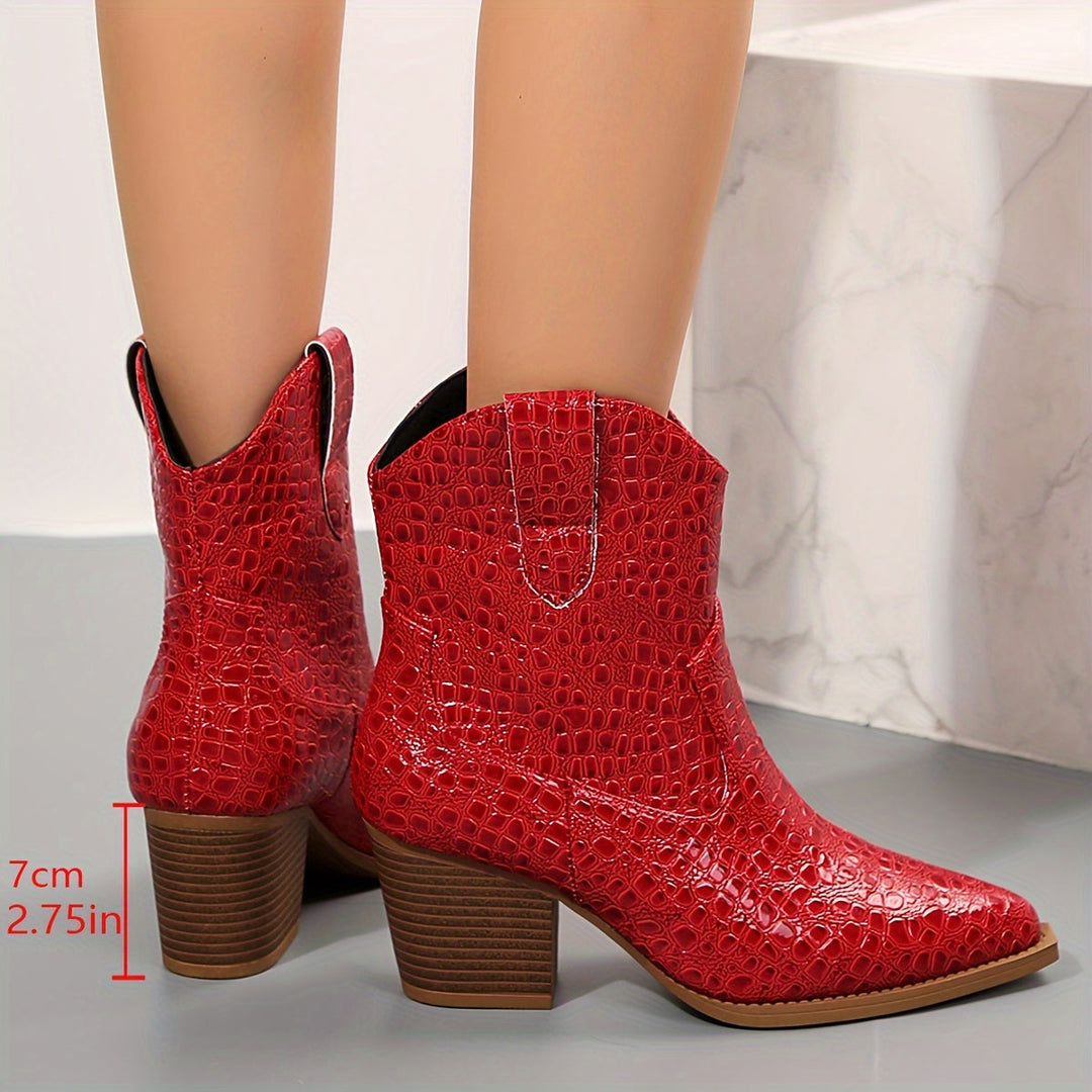 Women's Embossed Ankle Boots with Slip-On Fit (8)