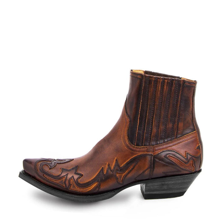 Women's Embroidered Cowboy Ankle Boots in Brown