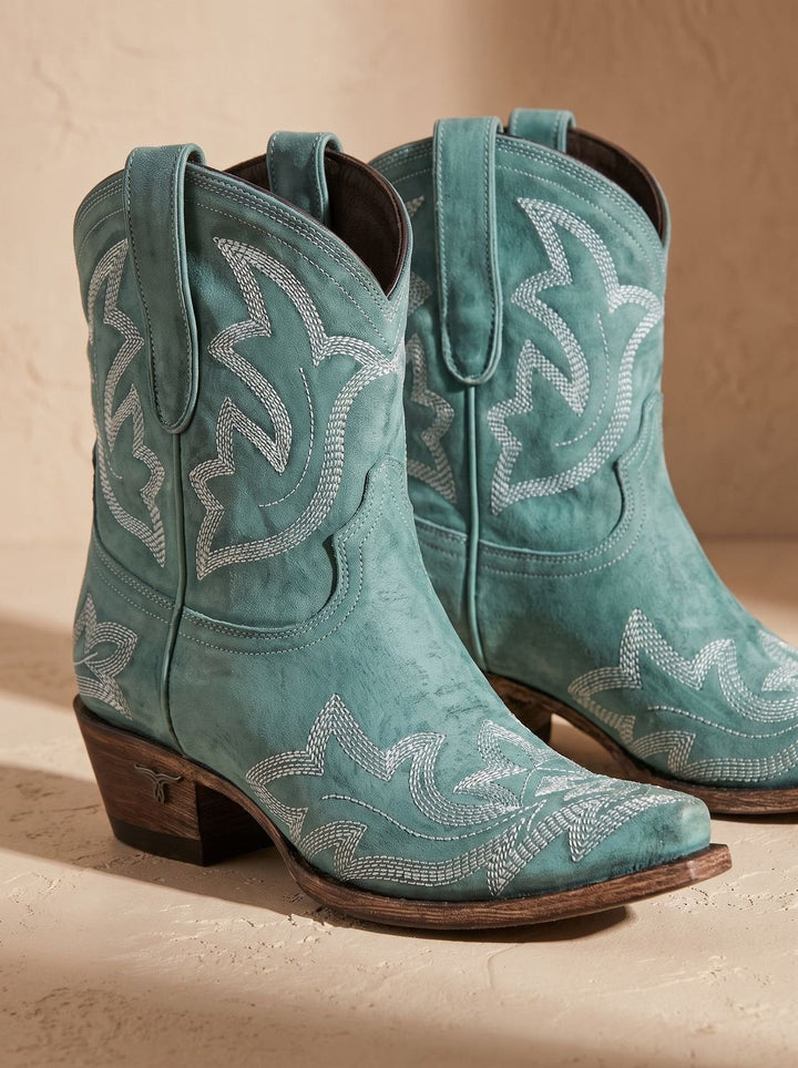 Women's Embroidered Western Knee-High Leather Boots in Green
