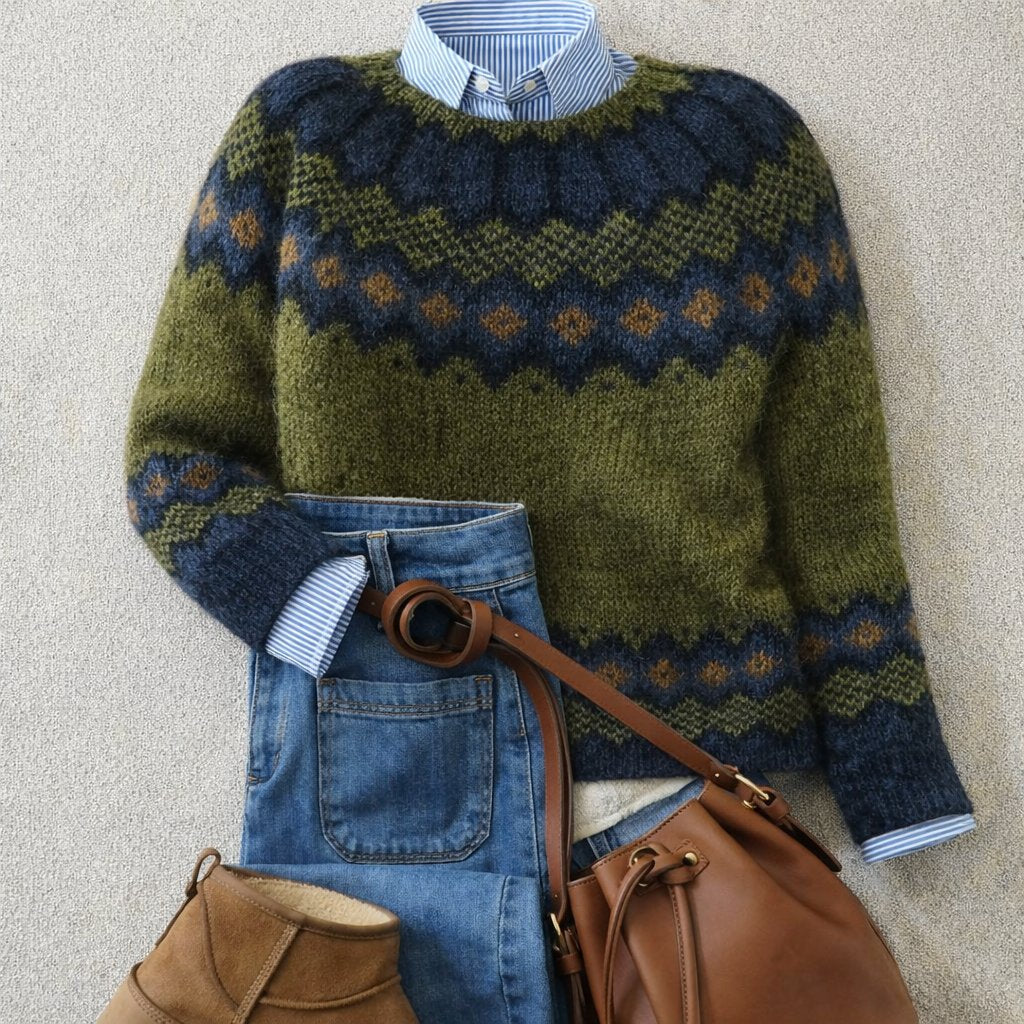 Women's Fair Isle Nordic Jumper Dress in Green