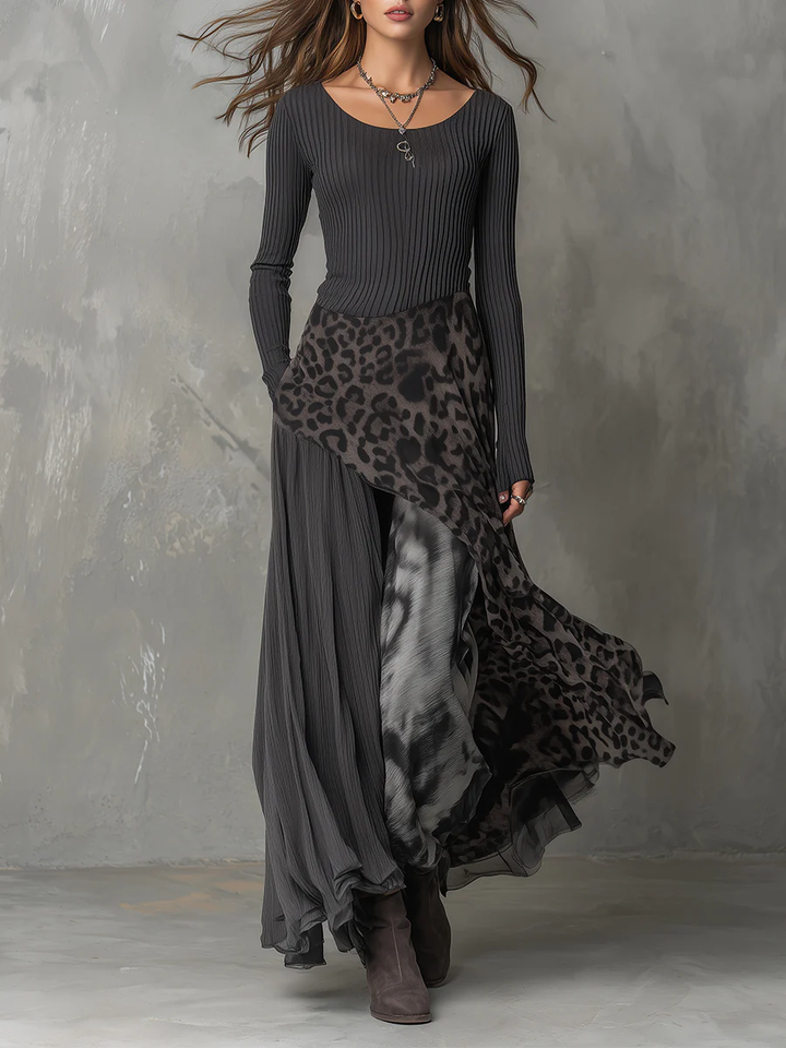 Women's Fall Boho Maxi Dress in Grey