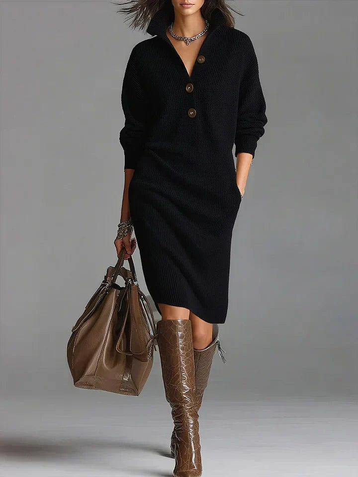 Women's Fall Wedding Guest Dress in Midi in Black