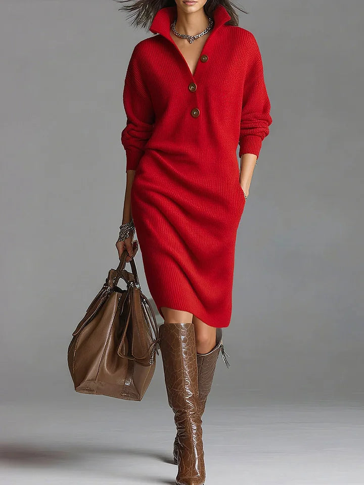 Women's Fall Wedding Guest Dress in Midi in Red