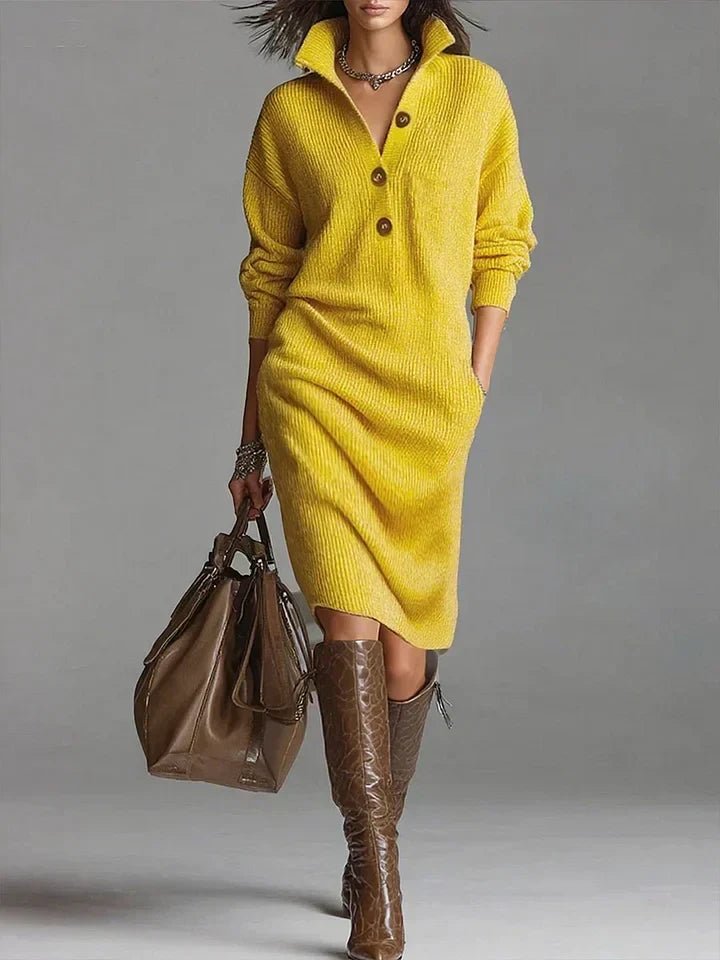 Women's Fall Wedding Guest Dress in Midi in Yellow