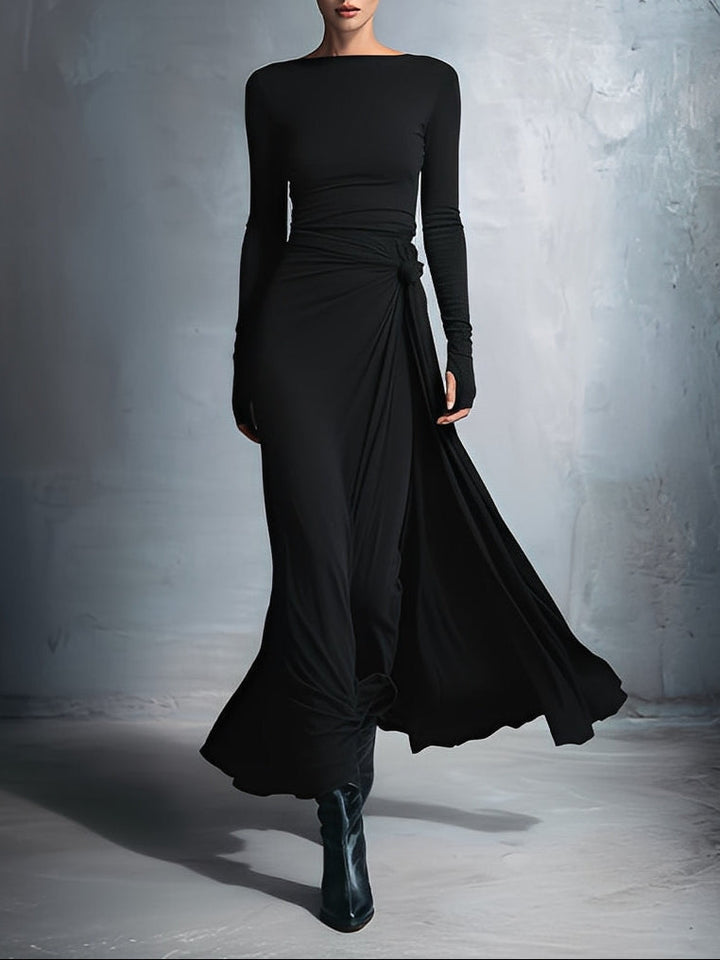 Women's Fall Wedding Guest Maxi Dress in Black