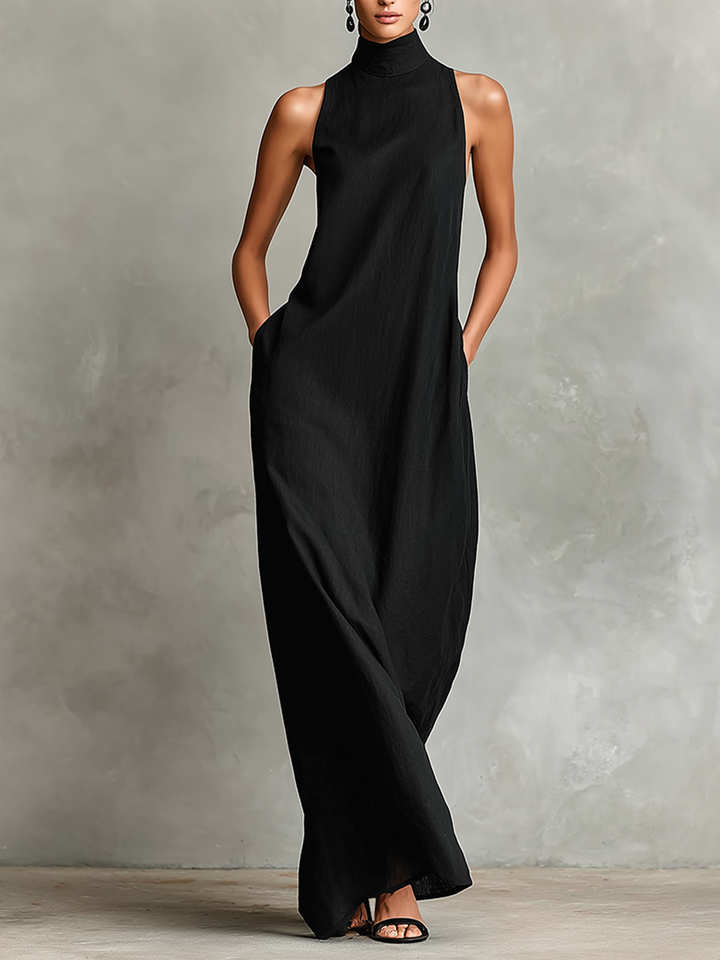 Women's Fall Wedding Guest Maxi Dress in Black