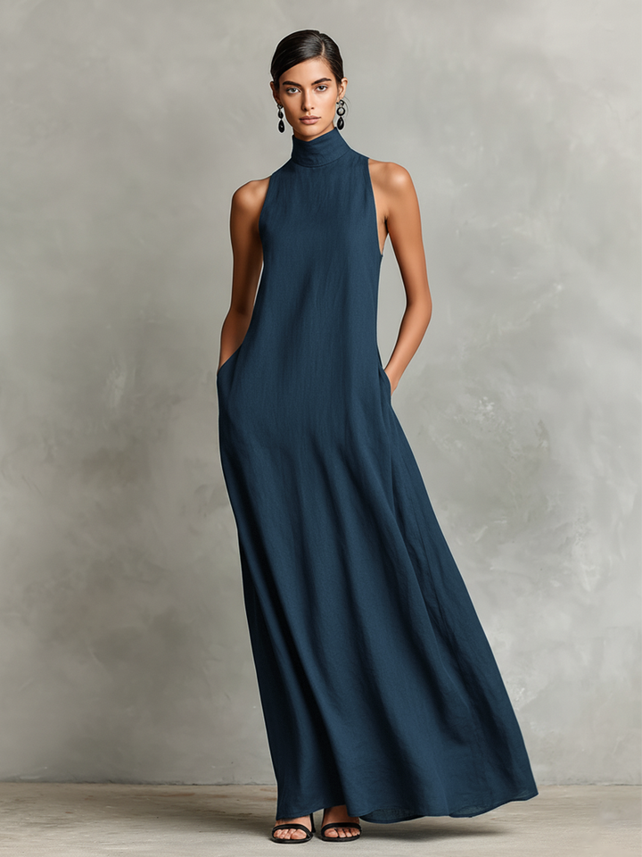 Women's Fall Wedding Guest Maxi Dress in Blue