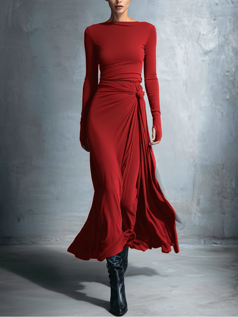 Women's Fall Wedding Guest Maxi Dress in Burgunder