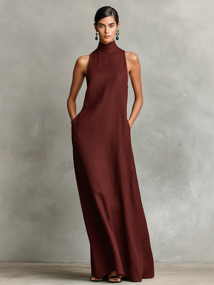 Women's Fall Wedding Guest Maxi Dress in Burgundy