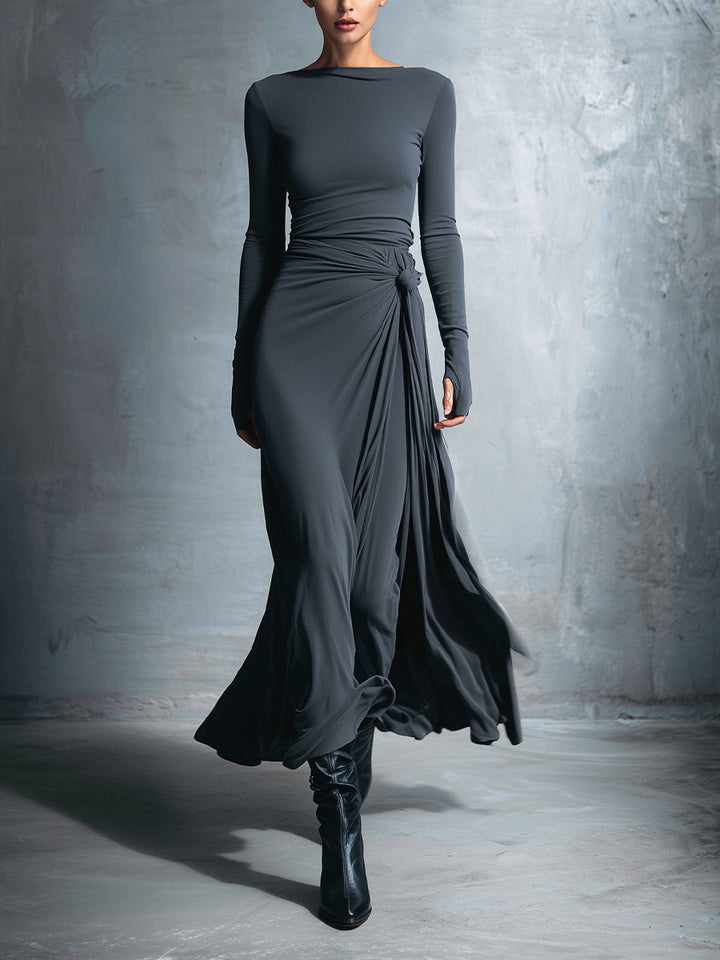 Women's Fall Wedding Guest Maxi Dress in Grey