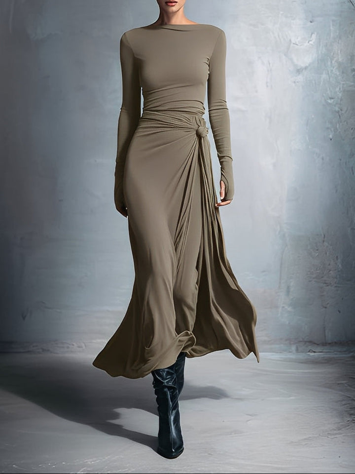 Women's Fall Wedding Guest Maxi Dress in Khaki