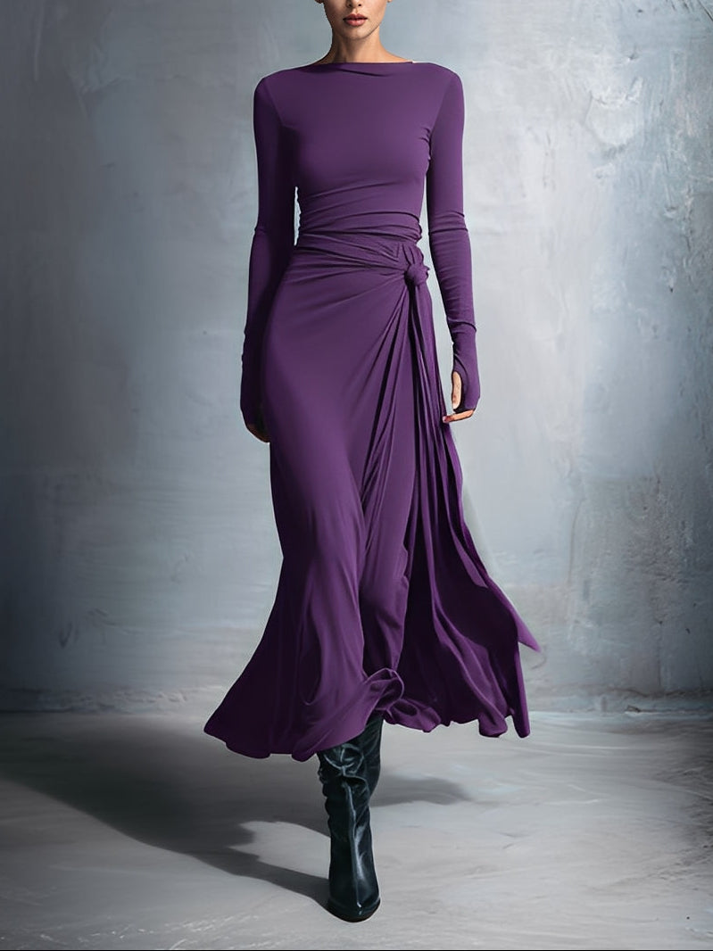 Women's Fall Wedding Guest Maxi Dress in Purple