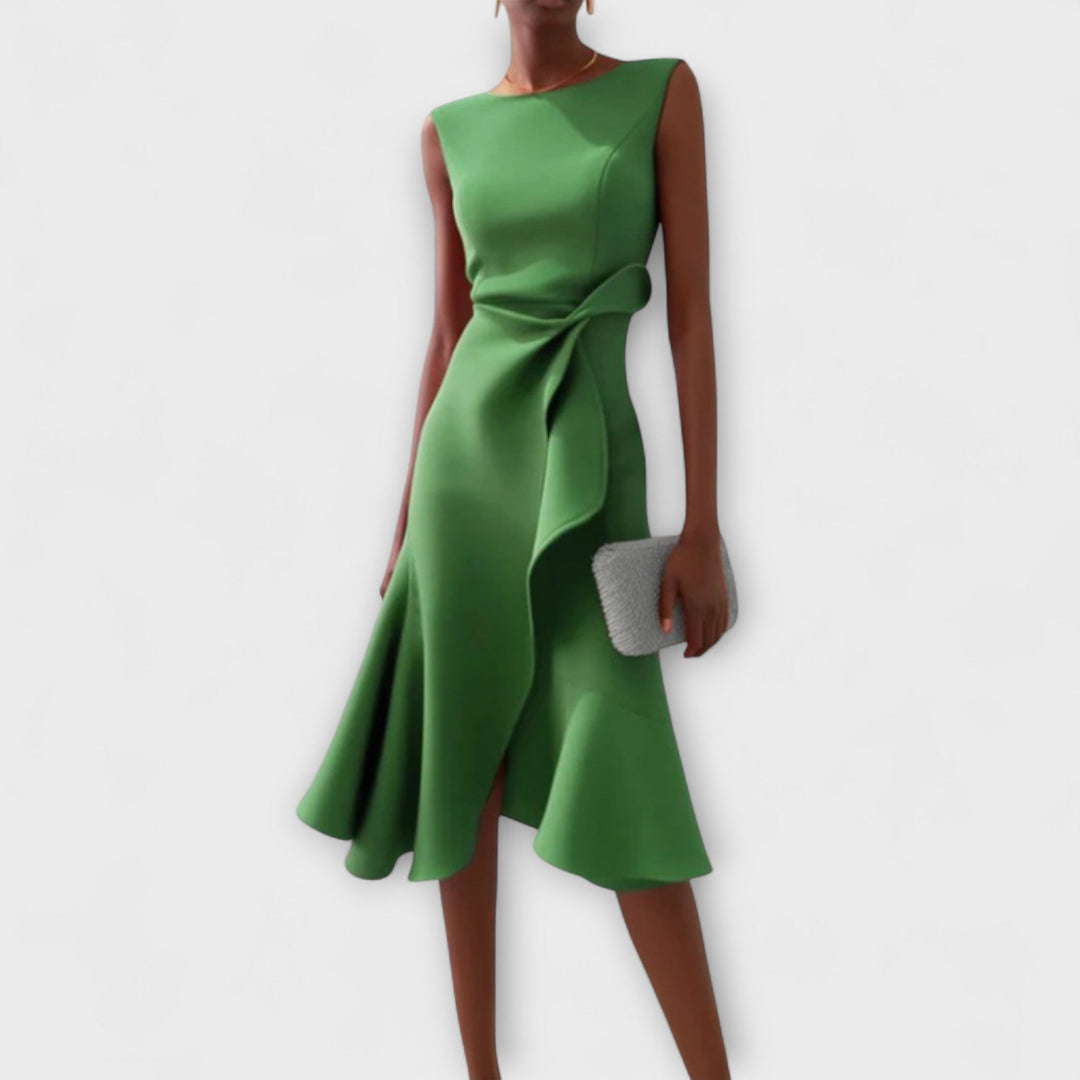 Women's Fall Wedding Guest Midi Dress in Green