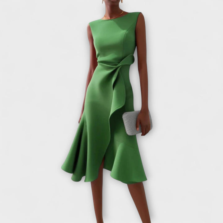 Women's Fall Wedding Guest Midi Dress in Green