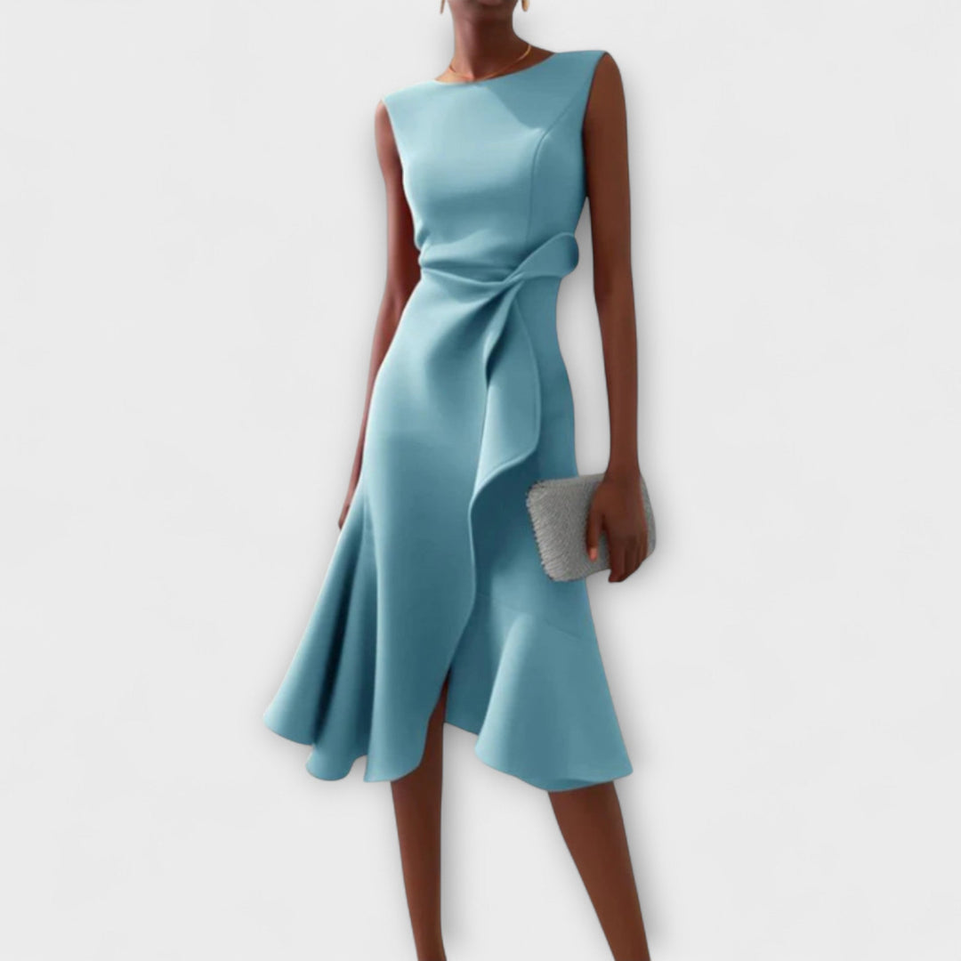 Women's Fall Wedding Guest Midi Dress in Light Blue