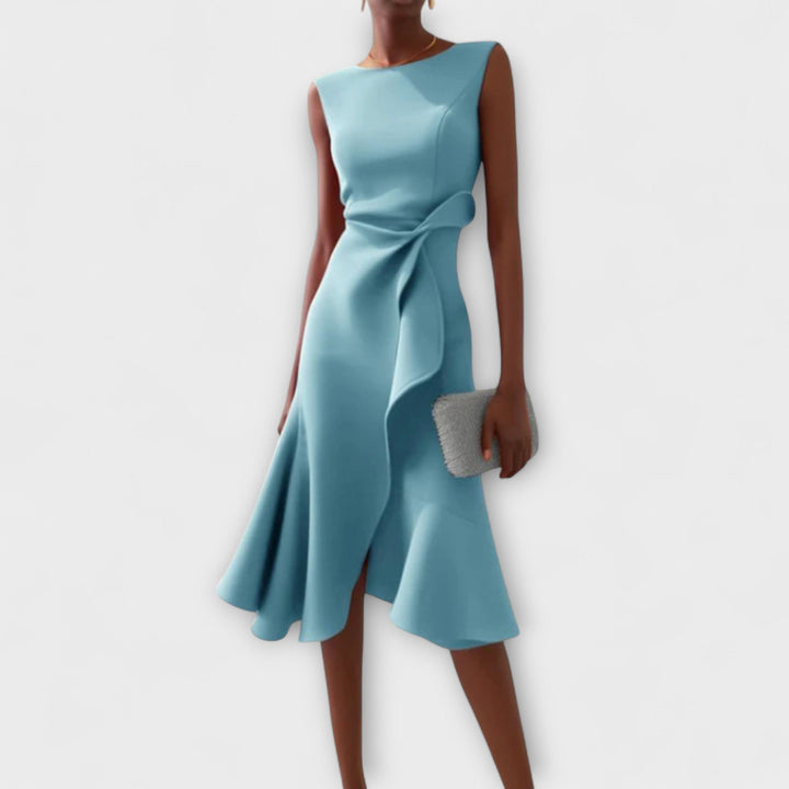 Women's Fall Wedding Guest Midi Dress in Light Blue
