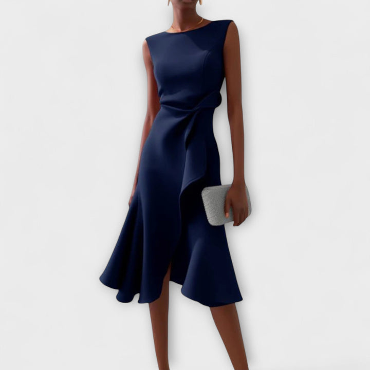 Women's Fall Wedding Guest Midi Dress in Navy