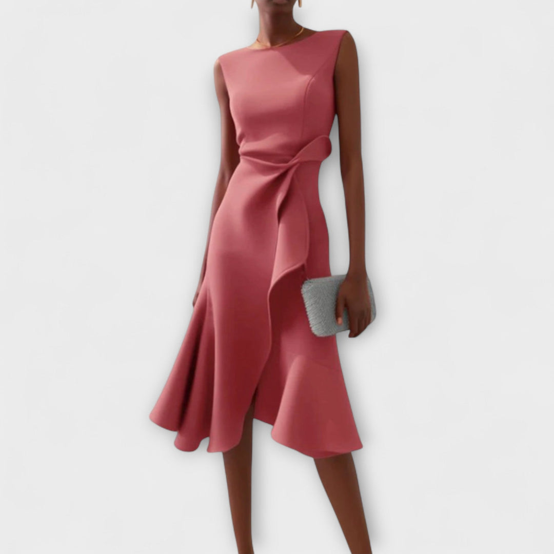 Women's Fall Wedding Guest Midi Dress in Pink