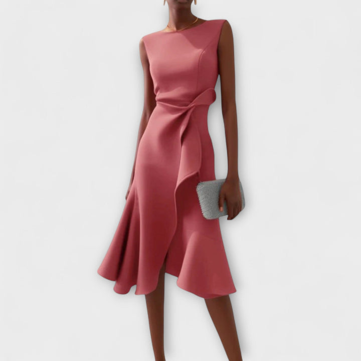 Women's Fall Wedding Guest Midi Dress in Pink