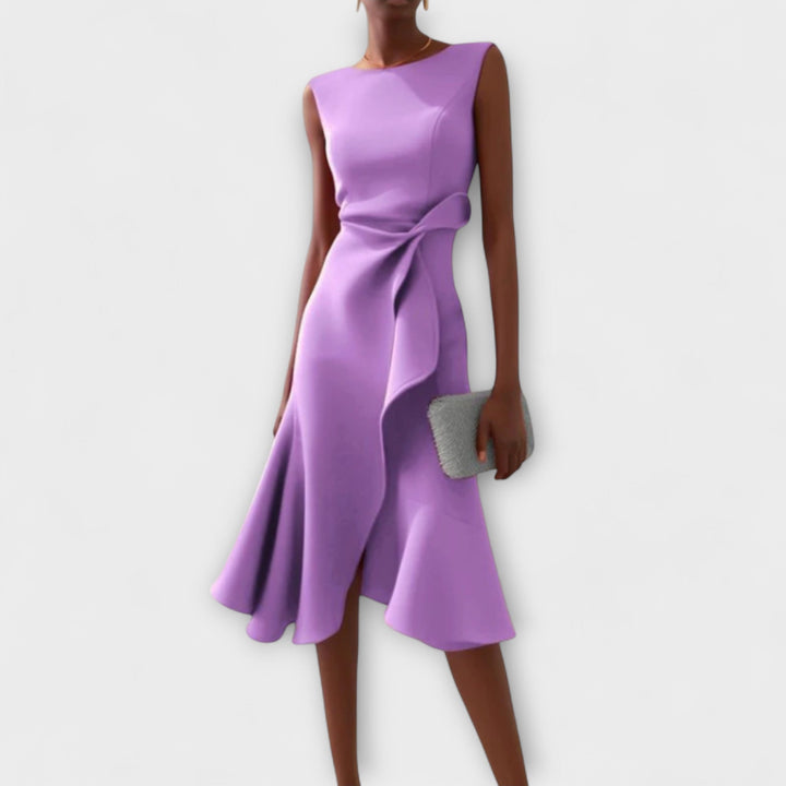 Women's Fall Wedding Guest Midi Dress in Purple