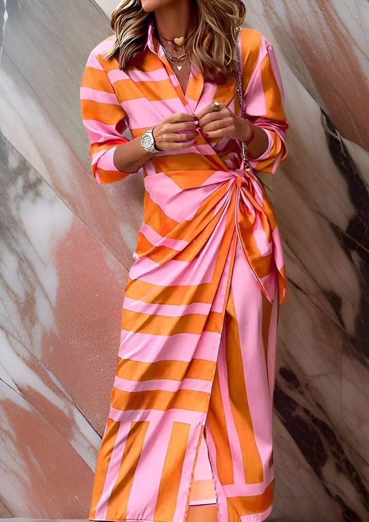 Women's Fall Wrap Dress in Orange/Rosa